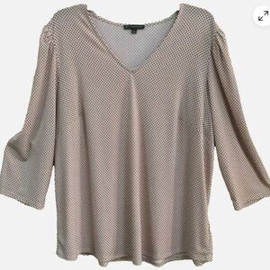 Adrianna Papell Women Plus Size 1X Knit Pullover Blouse Pink / Black polka dots